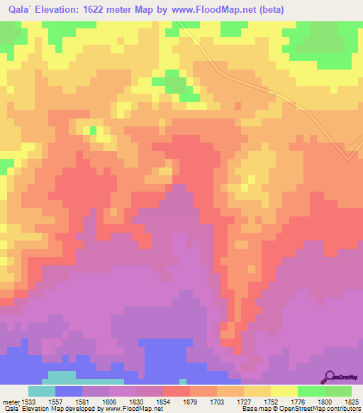 Qala`,Iran Elevation Map