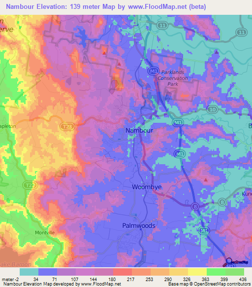 Nambour,Australia Elevation Map