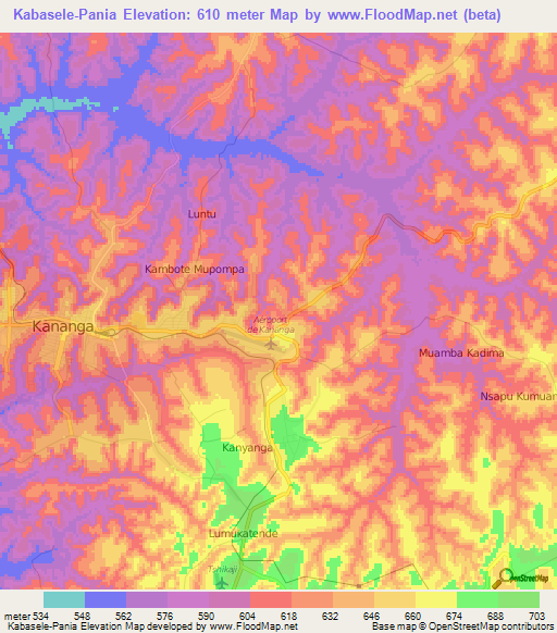 Kabasele-Pania,Congo (Kinshasa) Elevation Map