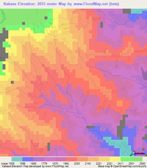 Kabase,Congo (Kinshasa) Elevation Map