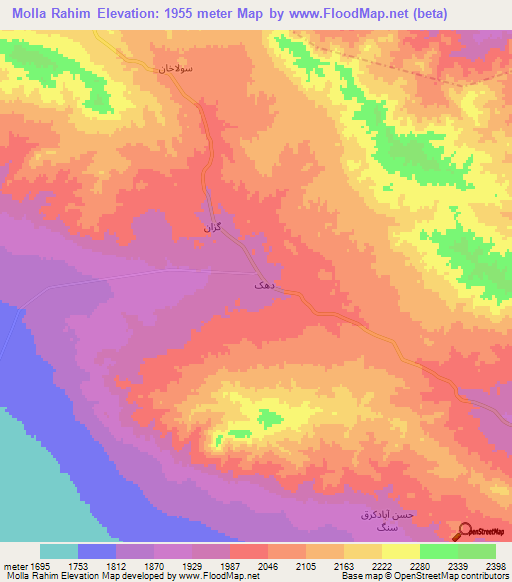 Molla Rahim,Iran Elevation Map