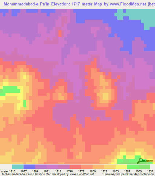 Mohammadabad-e Pa'in,Iran Elevation Map
