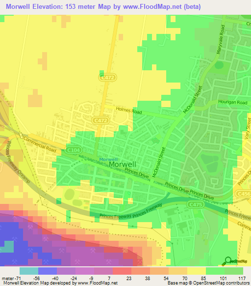 Morwell,Australia Elevation Map