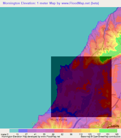 Mornington,Australia Elevation Map