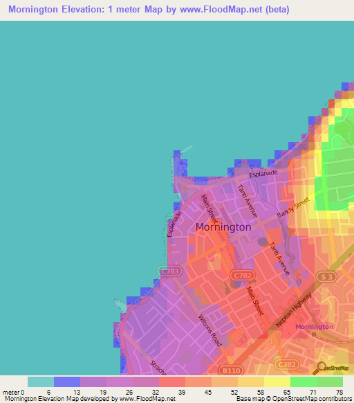 Mornington,Australia Elevation Map