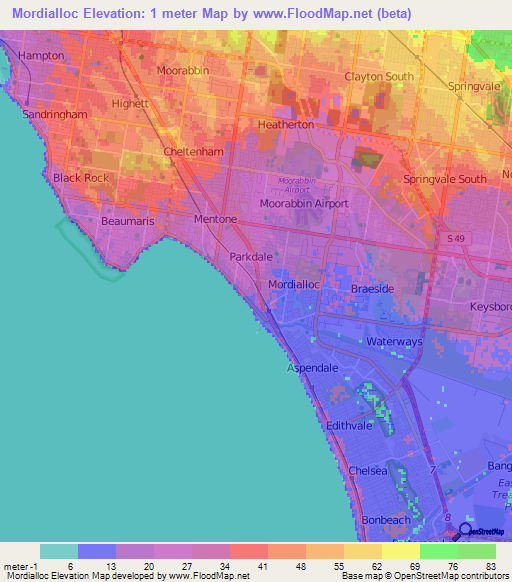 Mordialloc,Australia Elevation Map