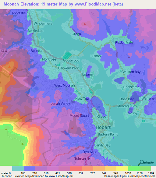 Moonah,Australia Elevation Map