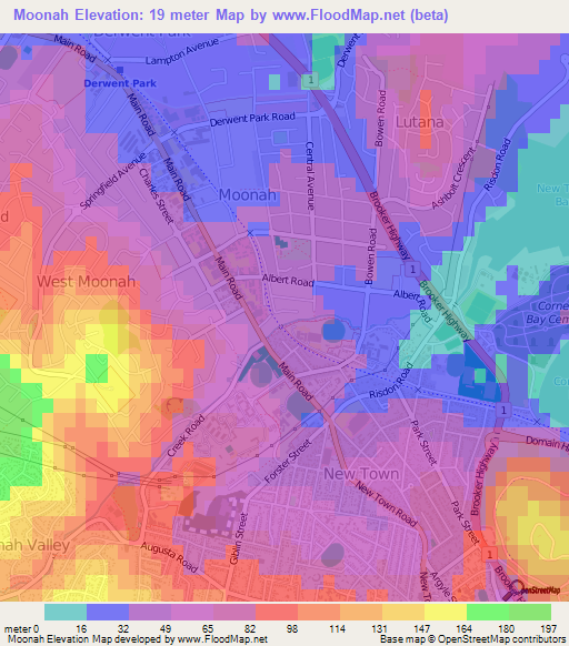 Moonah,Australia Elevation Map