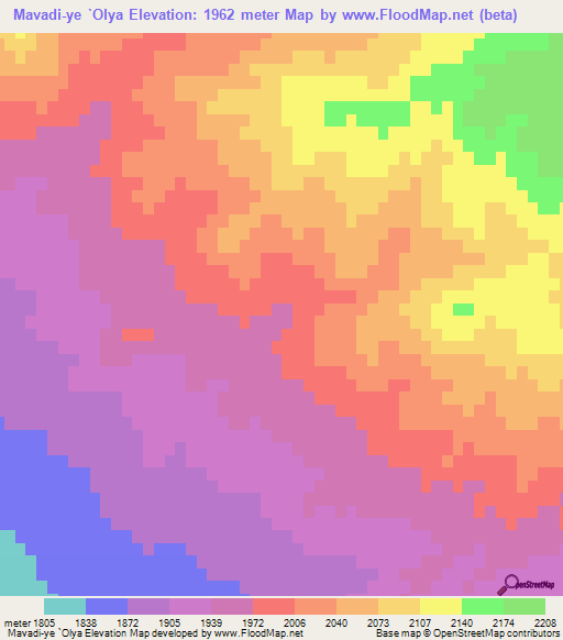 Mavadi-ye `Olya,Iran Elevation Map