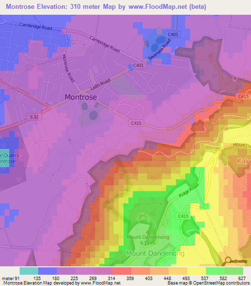 Montrose,Australia Elevation Map