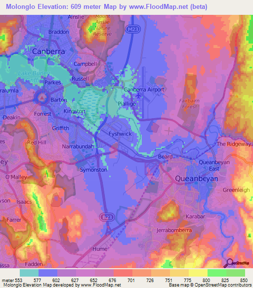 Molonglo,Australia Elevation Map