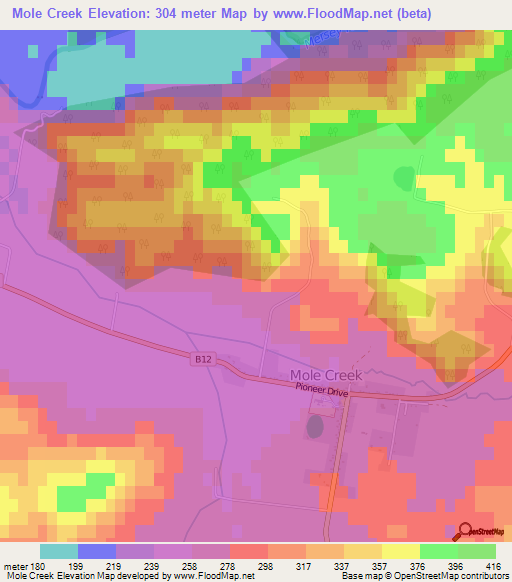 Mole Creek,Australia Elevation Map