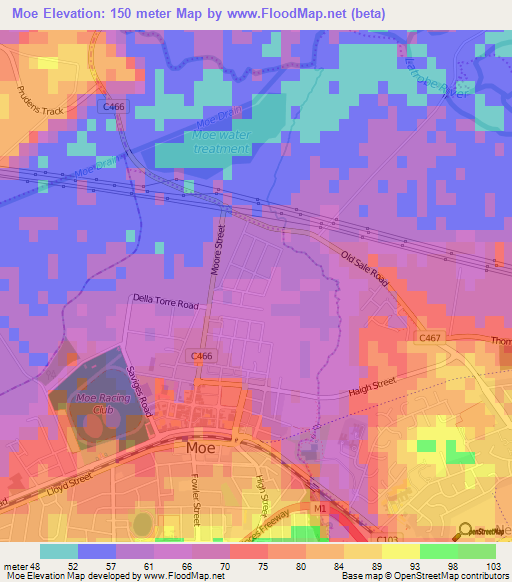 Moe,Australia Elevation Map