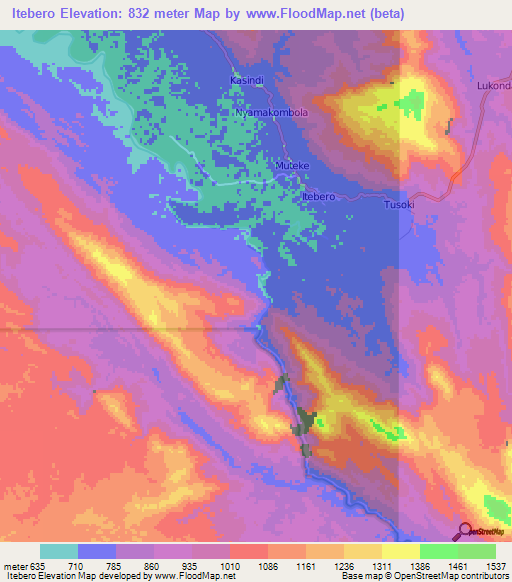Itebero,Congo (Kinshasa) Elevation Map