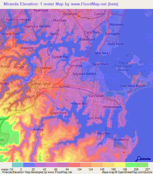 Miranda,Australia Elevation Map
