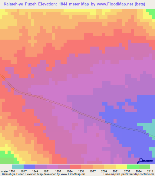 Kalateh-ye Puzeh,Iran Elevation Map