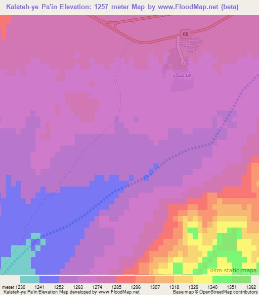 Kalateh-ye Pa'in,Iran Elevation Map