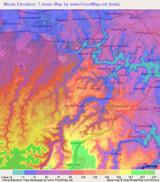 Menai,Australia Elevation Map