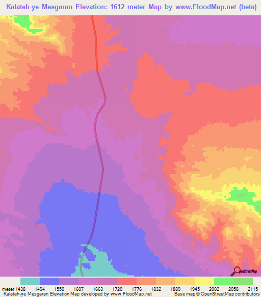 Kalateh-ye Mesgaran,Iran Elevation Map
