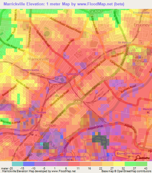 Marrickville,Australia Elevation Map