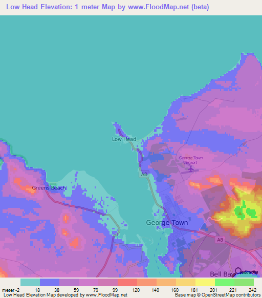 Low Head,Australia Elevation Map