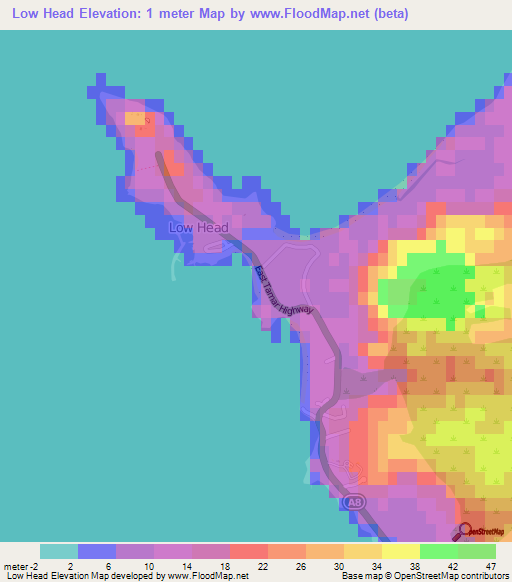Low Head,Australia Elevation Map