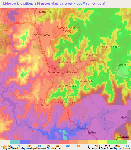 Lithgow,Australia Elevation Map