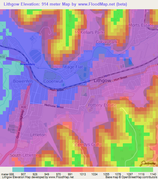 Lithgow,Australia Elevation Map
