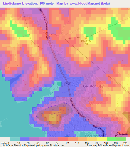 Lindisfarne,Australia Elevation Map