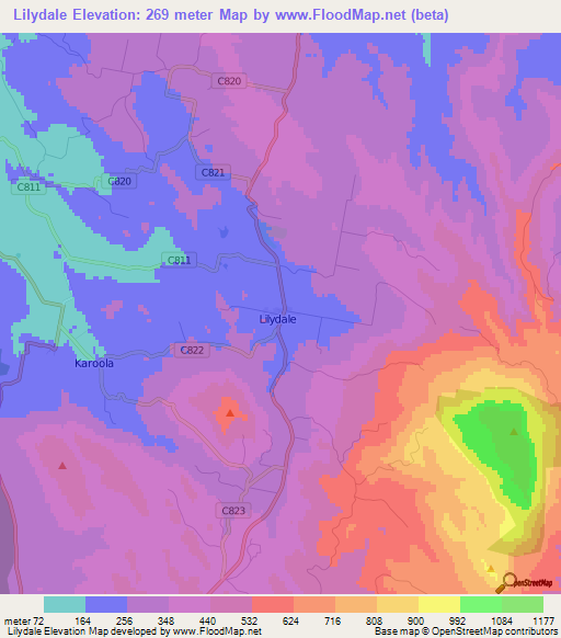 Lilydale,Australia Elevation Map