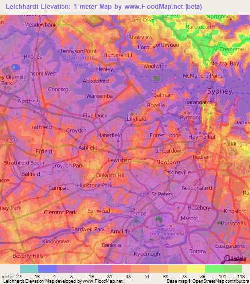 Leichhardt,Australia Elevation Map