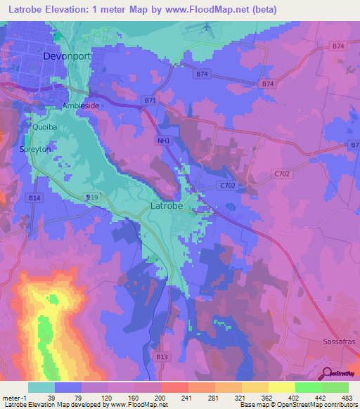 Latrobe,Australia Elevation Map