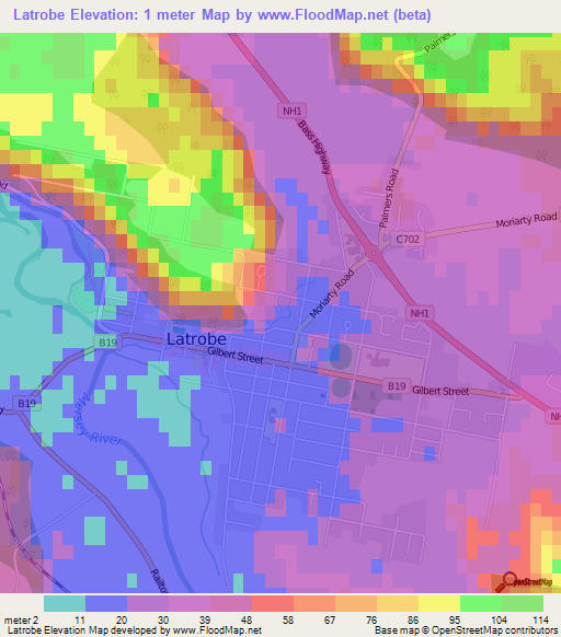 Latrobe,Australia Elevation Map