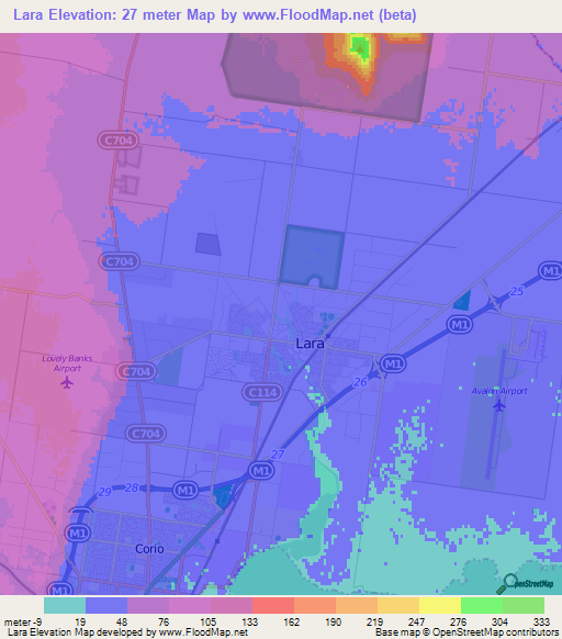 Lara,Australia Elevation Map