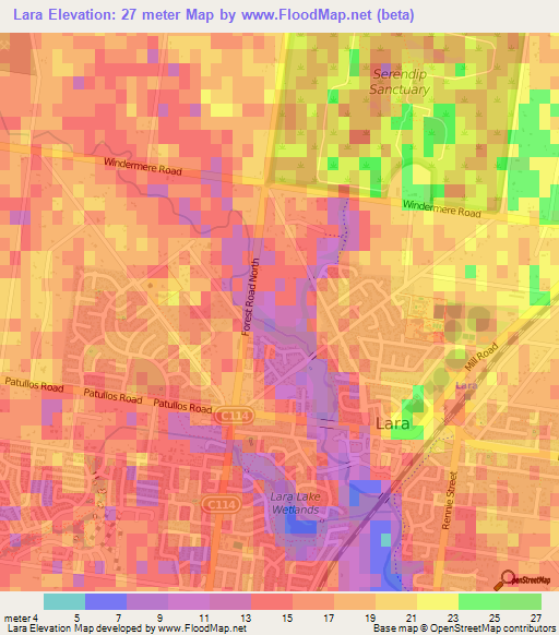 Lara,Australia Elevation Map