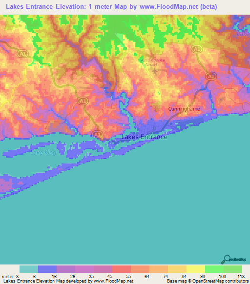 Lakes Entrance,Australia Elevation Map