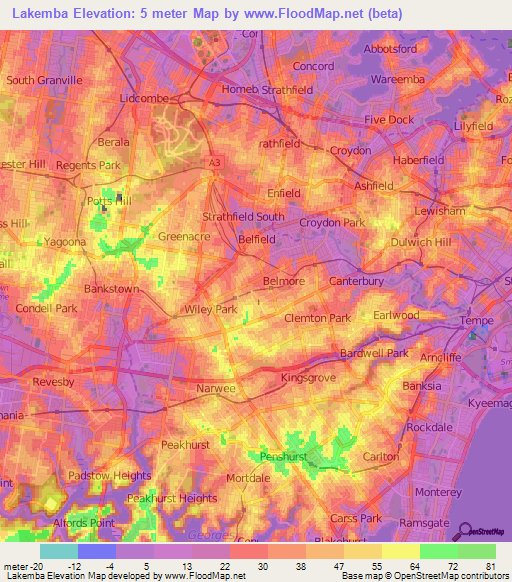 Lakemba,Australia Elevation Map