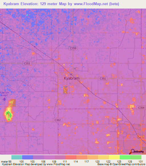 Kyabram,Australia Elevation Map