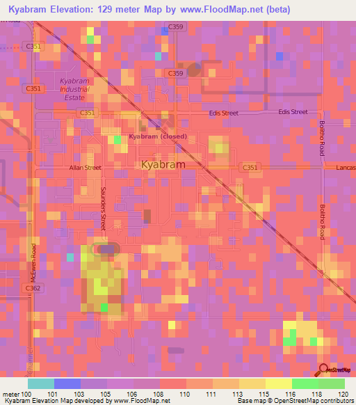 Kyabram,Australia Elevation Map