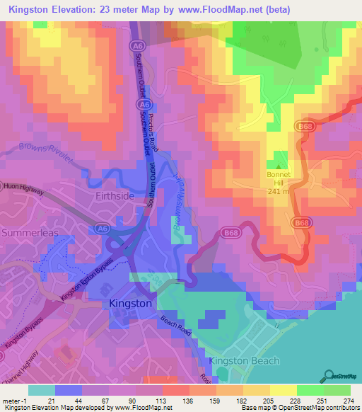 Kingston,Australia Elevation Map