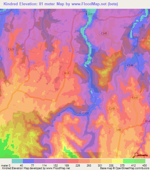 Kindred,Australia Elevation Map