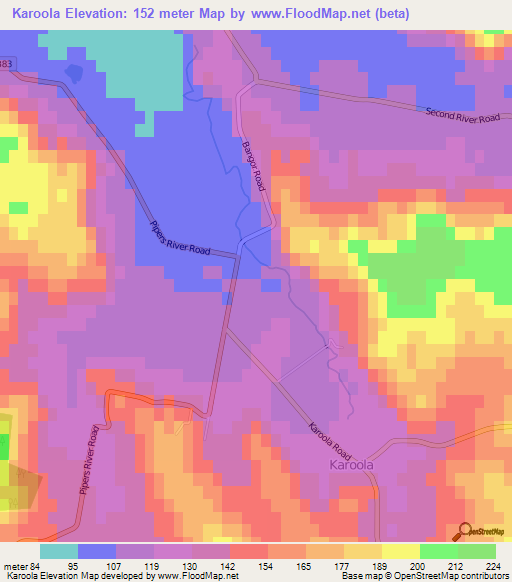 Karoola,Australia Elevation Map