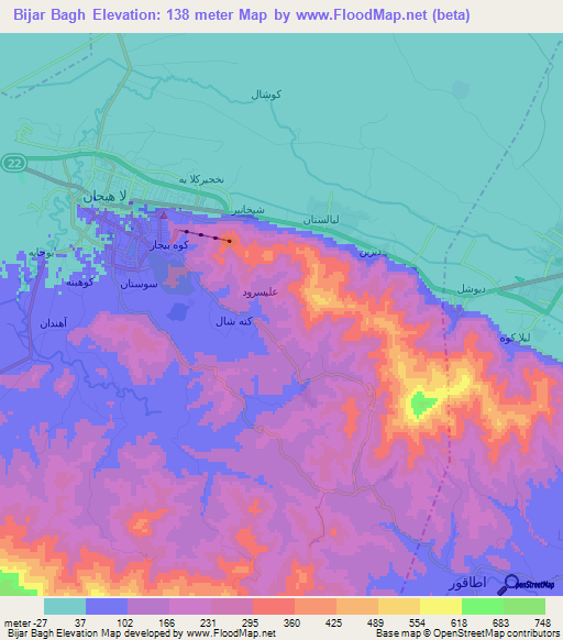 Bijar Bagh,Iran Elevation Map