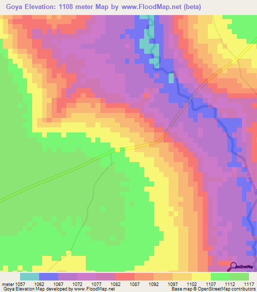 Goya,Congo (Kinshasa) Elevation Map