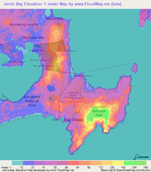 Jervis Bay,Australia Elevation Map
