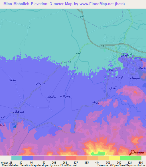 Mian Mahalleh,Iran Elevation Map