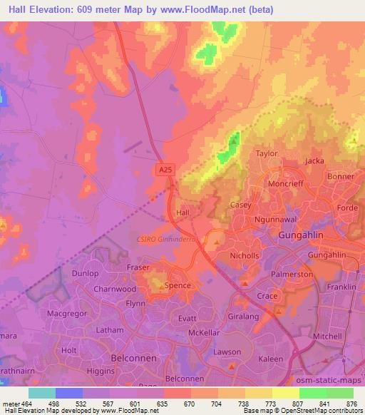 Hall,Australia Elevation Map