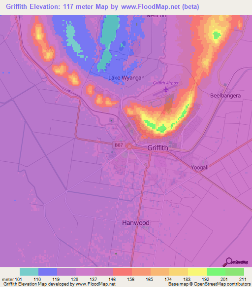Griffith,Australia Elevation Map