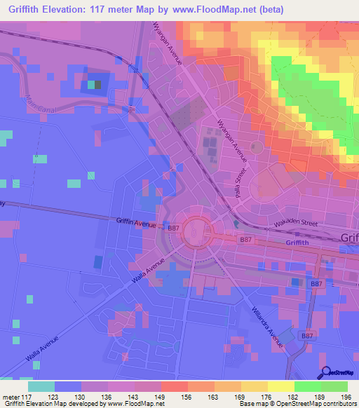 Griffith,Australia Elevation Map