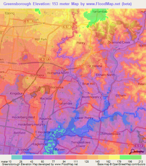 Greensborough,Australia Elevation Map